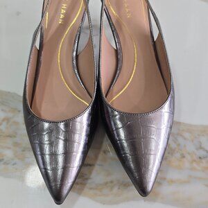 Cole Haan Women's 3d Lux Vandam Embossed Leather Sling Back Pumps In Silver 8B